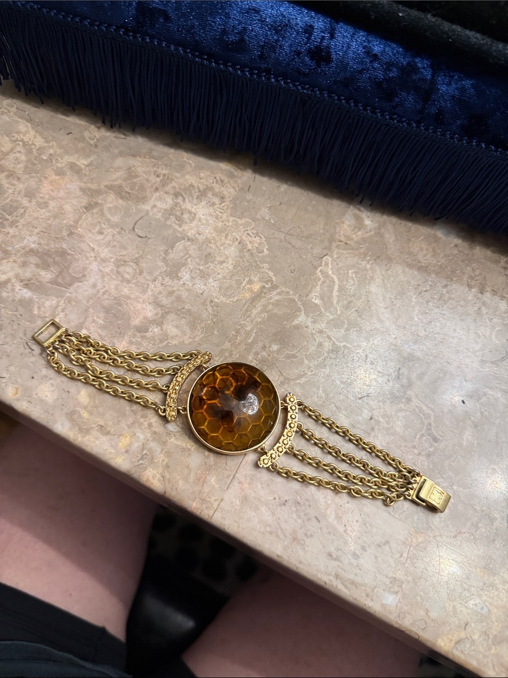 Vintage 1980s Liz Claiborne, four strand honeycomb gold tone bracelet